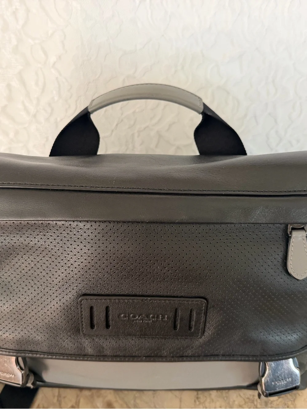 COACH Men's Black Leather Messenger Bag - Modern Commuter Satchel
